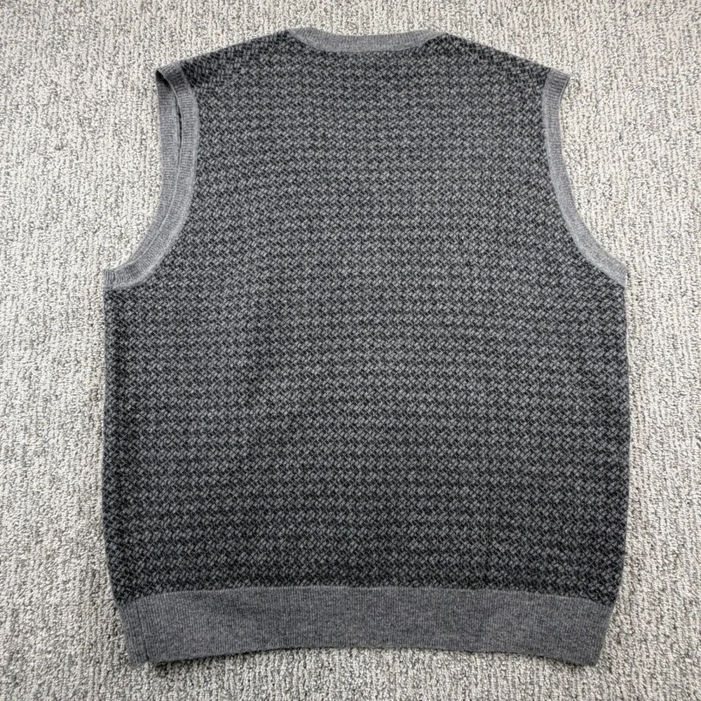 Brooks Brothers Sweater Vest Mens Large Grey 100% Lambswool Birdseye V-Neck Knit